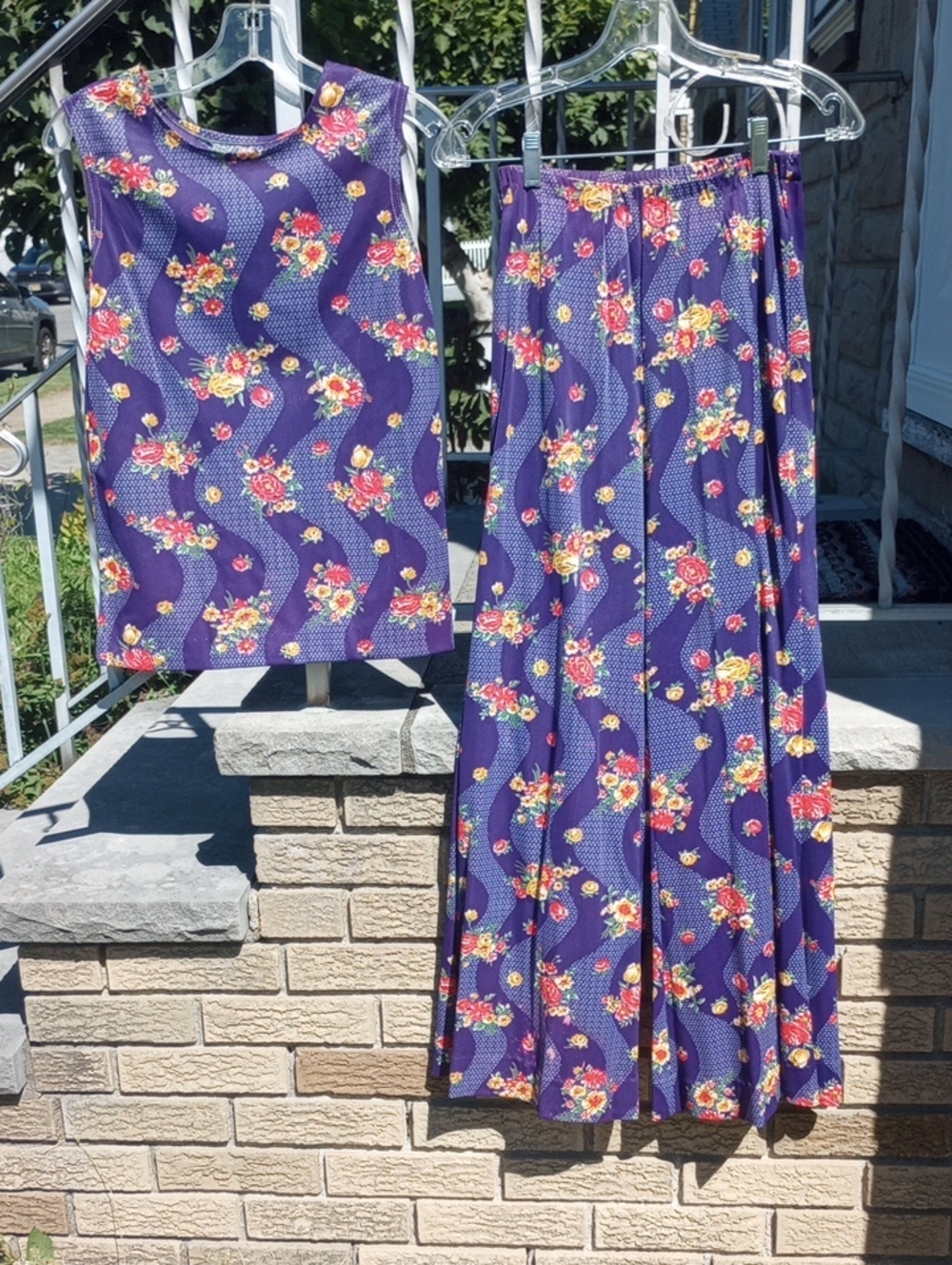 Vintage Retro Colorful Purple Sleeveless Top & Pants w/ Bonus Jacket, Med?